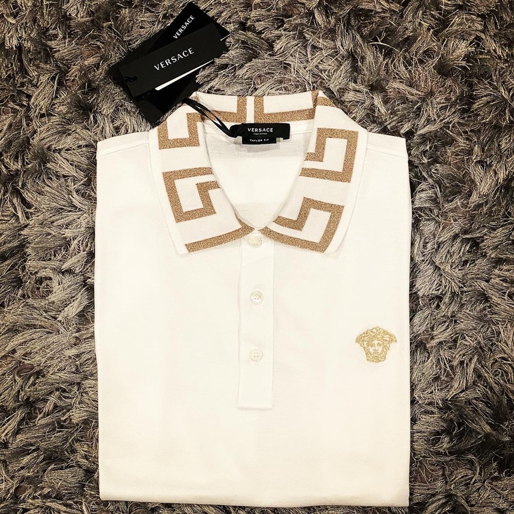 New With Tags! Men’s White and Gold Versace Polo!